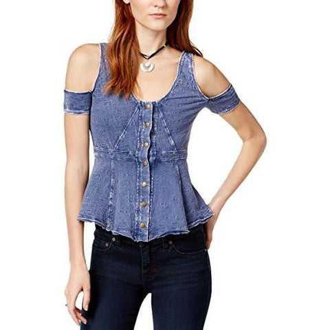 Little House Button Down Open Shoulder Tank Top Blue S