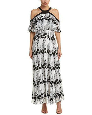 Embroidered Cold Shouder Maxi Dress, Cream Black, 12