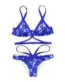 Mooskini Sexy Lace Halter Padded Push Up Bikini Set Twopieces Swimsuit S Blue