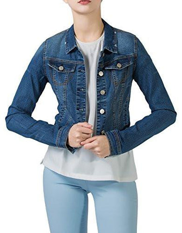 Perhaps U Cropped Denim Jacket For Teen Girls Classic Long Sleeves Jean Tops S Dark Blue