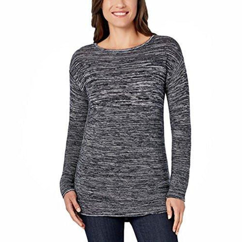 Ellen Tracy Marled Knit Pullover Long Sleeved Sweater, Boat Neck Large, Black Ivory
