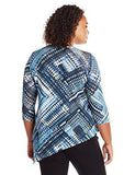 Plus Size Blue Diamond Asymmetrical Hem Tee, Print, 1X