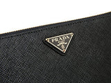 Wiberlux Prada Gold Triangle Logo Detail Ziparound Long Wallet With Pencil One Size Black