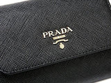 Wiberlux Prada Metal Logo Detail Flap Real Leather Mini Wallet One Size Black