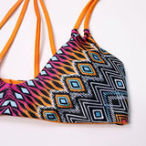Mooskini Sexy Rectangular Printing Padded Bathing Suit Bikini Set L Orange