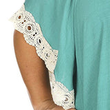 Top With Lace Accent Sleeves M Turquoise
