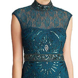 Lace Illusion Neck Embellished Column Evening Gown Dress