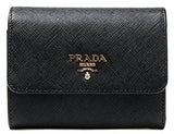 Wiberlux Prada Metal Logo Detail Flap Real Leather Mini Wallet One Size Black