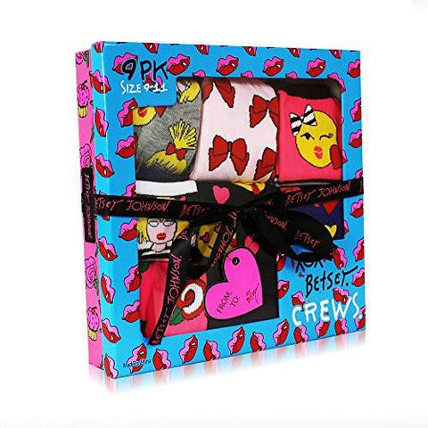 Betsey Johnson 9 Pack Fashion Bow Emoji Crew Gift Box, Assorted, 911