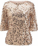 M2Mo Sexy Short Sleeve Sequins Tshirt Tops Golden Us M