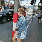 Retro Lapel Loose Fit Washed Old Casual Button Down Bf Denim Jacket Coat