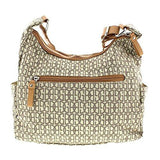 Jacquard Contrast Trim Shoulder Handbag Taupe Medium