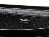 Wiberlux Prada Gold Triangle Logo Detail Ziparound Long Wallet With Pencil One Size Black
