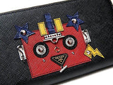 Wiberlux Prada Embellished Robot Detail Ziparound Real Leather Long Wallet One Size Black