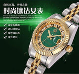 Silver & Gold Stainless Steel Strap Waterproof Quartz Calendar Fashion Luxury Watch Green