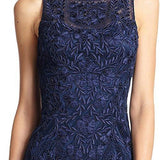 Soutache Embroidered Illusion Neck Cocktail Evening Dress