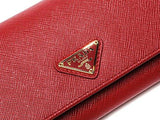 Wiberlux Prada Triangle Logo Flap Front Real Leather Wallet One Size Red