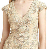 Soutache Embroidered Cap Sleeve VNeck Cocktail Evening Dress