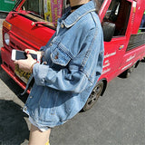 Retro Lapel Loose Fit Washed Old Casual Button Down Bf Denim Jacket Coat