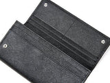 Wiberlux Prada Silver Triangle Logo Detail Flap Real Leather Long Wallet One Size Black