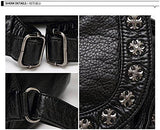 Black Backpack Washed Leather Punk Preppy Style Shoulder Bag School Bags Girls Travel Casual Waterproof Rivet Snowflake