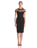 Illusion Top Crepe Dress, Black, 4