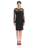 Eliza J Long Sleeve Illusion Lace Dress, Black, 6