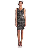 Sleeveless Surplice Lace Sheath Dress, Black, 12