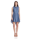 Sleeveless Button Front Belted Dress, Med Stone Wash, XLarge